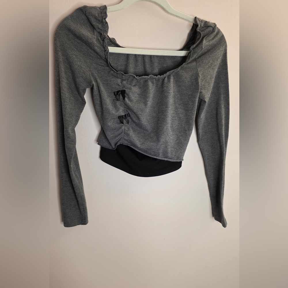 Cider Gray and Black Ruffled Crop Top